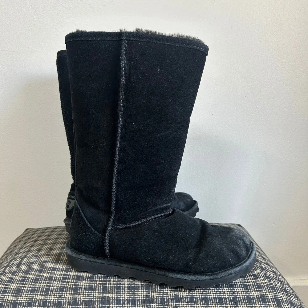 Bearpaw Boots Emma Tall Size 8‎ Black Suede Faux Fur Lined Winter Boot